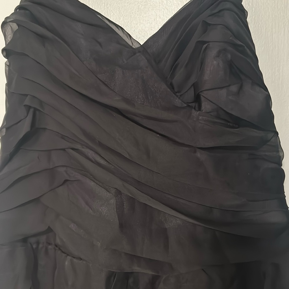 Allen B gunmetal short dress size 16 strapless with beautiful rap petal cascade